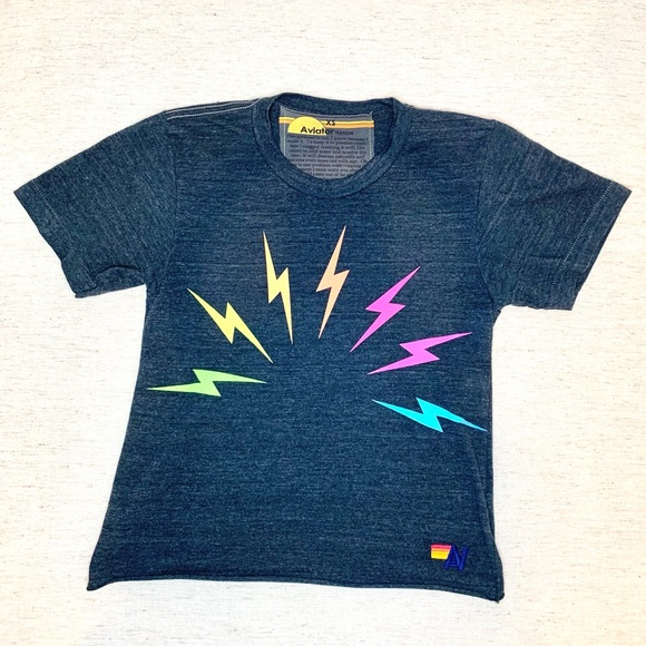 Rare Aviator Nation Neon Rainbow Lightning Bolt Tee, size XS - Picture 2 of 8